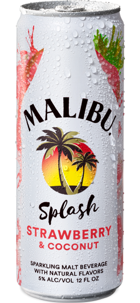 MALIBU SPLASH Strawberry & Coconut 24oz Can | Ready-to-Drink Tropical Cocktail